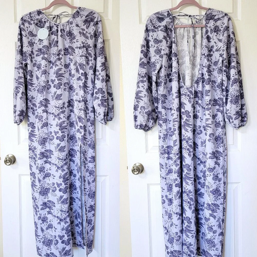 Hill House Lilac Floral Simone House & Work Maxi Dress w/Long Sleeves - Picture 3 of 4